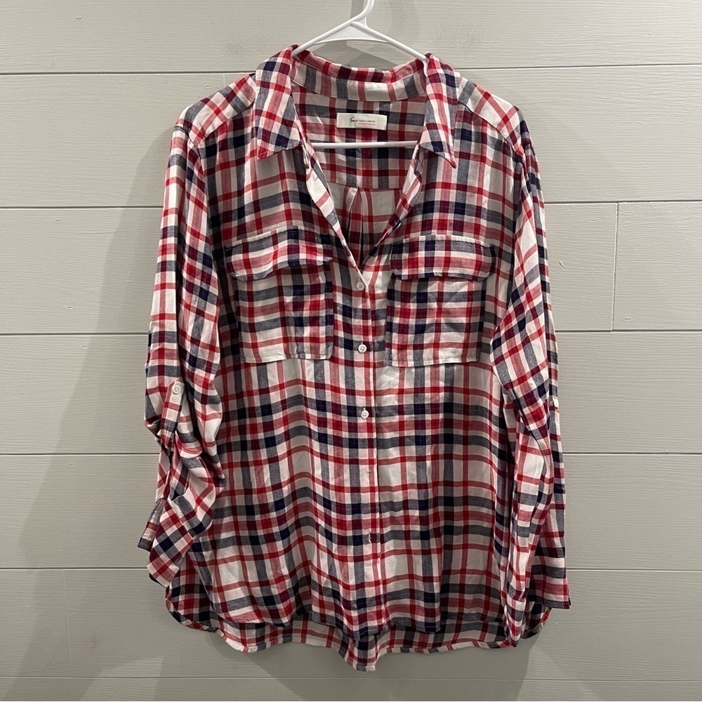 Two by Vince Camuto | Plaid Button Down w/Roll Up Sleeves Size Large